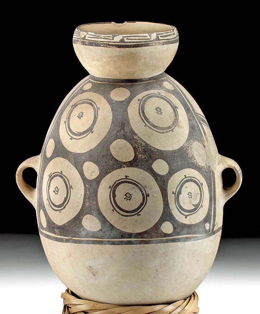 Appraisal: Large Chancay Bi-Chrome Vessel w Circular Motifs Pre-Columbian Peru Chancay