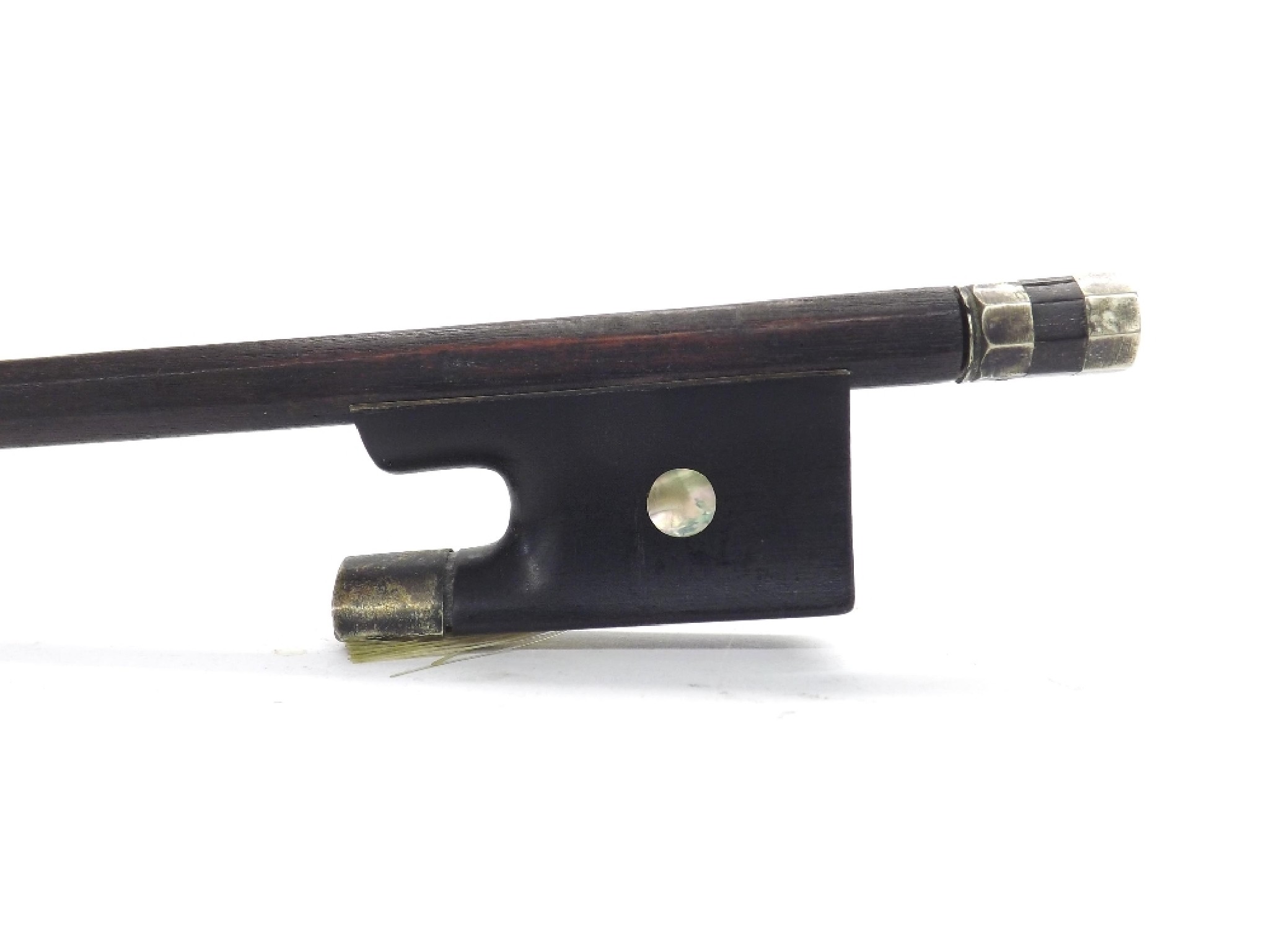 Appraisal: Interesting old silver mounted violin bow faintly stamped the stick