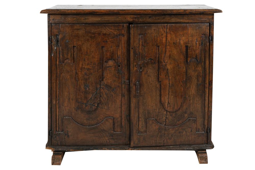 Appraisal: SPANISH CARVED SIDE CABINETwith iron swing lock and single fitted