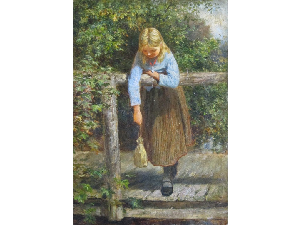 Appraisal: J MCLAUREN Oil on canvas 'Girl on a bridge' signed