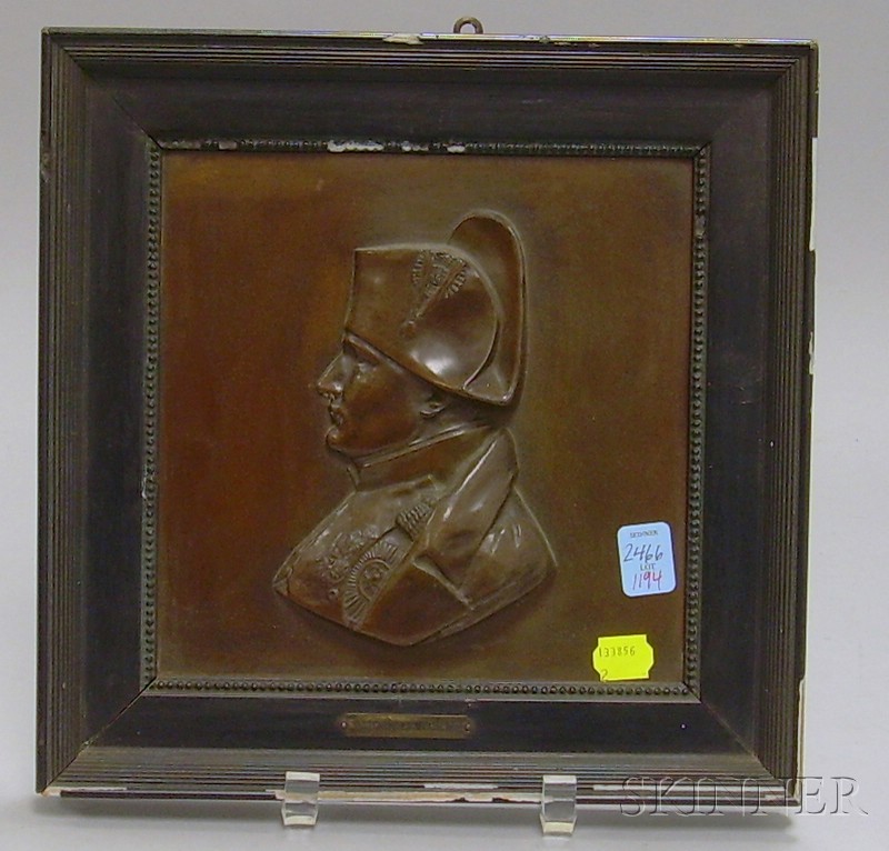 Appraisal: Black Lacquer Framed French Bronze Profile Portrait Plaque Napoleon Empereur