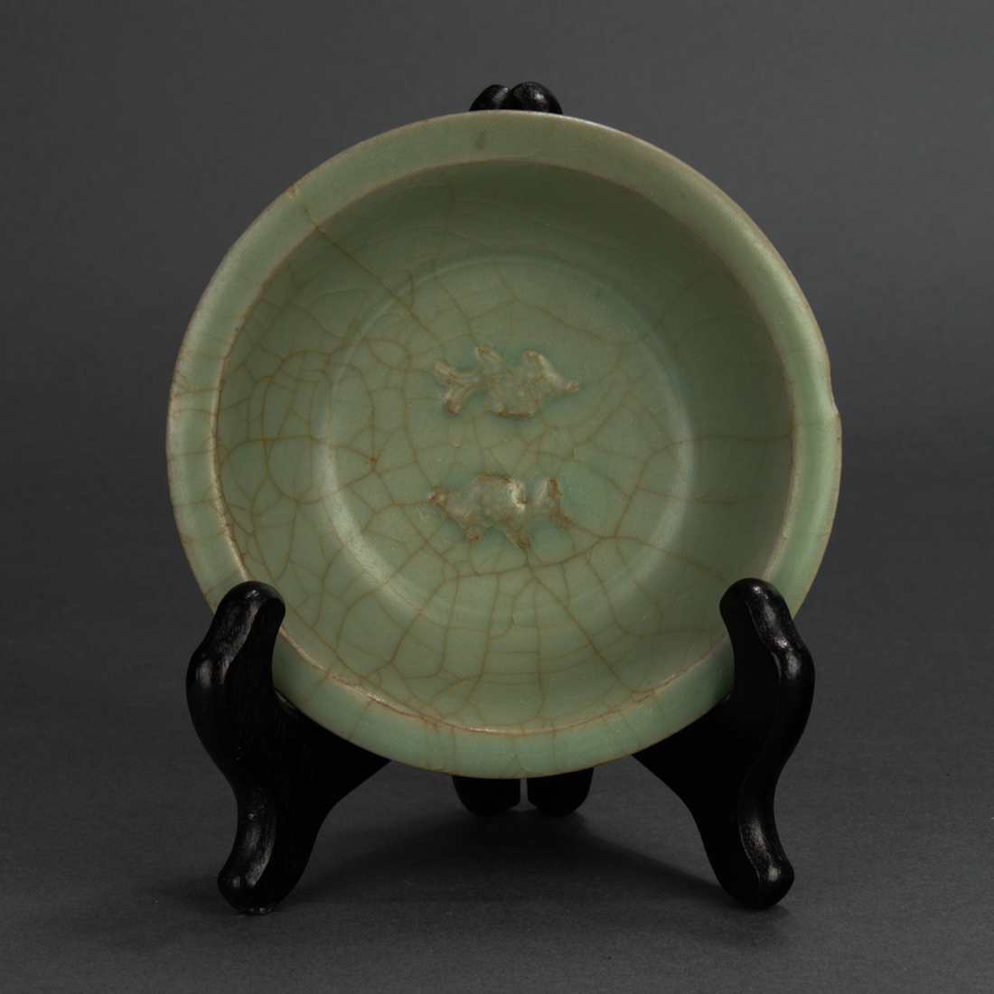 Appraisal: CHINESE LONGQUAN CELADON GLAZED 'DOUBLE-FISH' WASHER Chinese Longquan celadon glazed