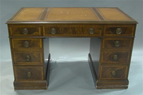 Appraisal: GEORGE III STYLE MAHOGANY LEATHER TOP TWO PEDESTAL DESK The