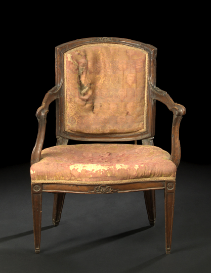 Appraisal: Provincial Transitional Louis XV into Louis XVI-Style Fruitwood Fauteuil late