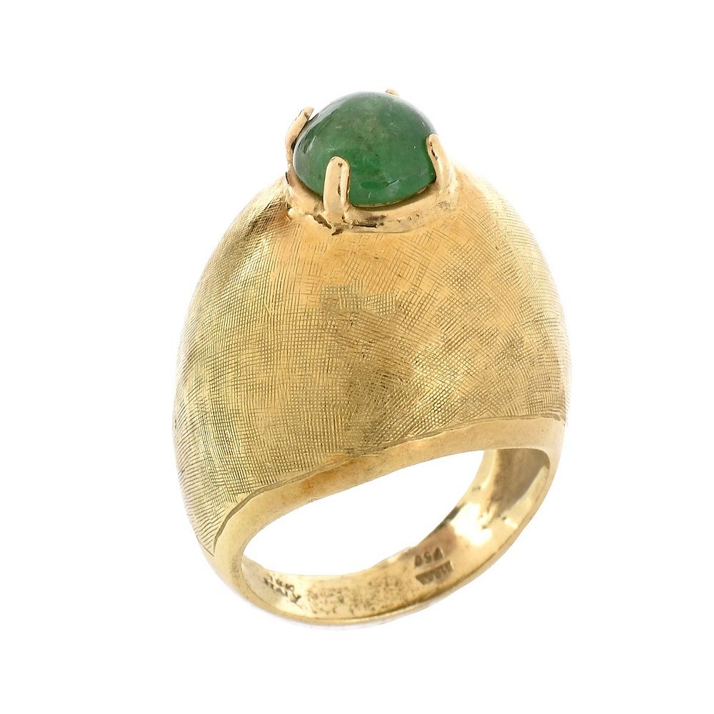 Appraisal: Italian Emerald and K Ring Vintage Italian Round Cabochon Emerald