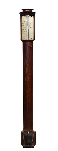 Appraisal: A GEORGE III MAHOGANY BOW FRONT STICK BAROMETER the two