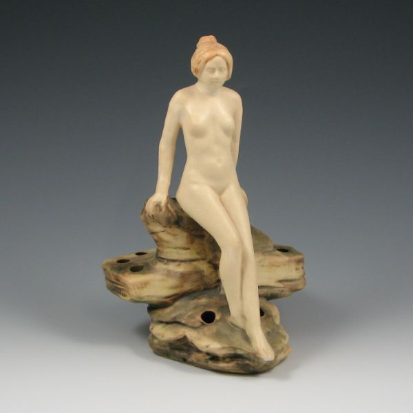 Appraisal: Weller Muskota flower holder figure of a nude woman sitting