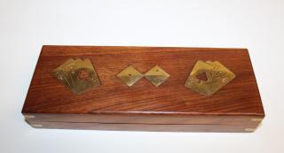 Appraisal: Mahogany brass inlay playing card box Mahogany brass inlay playing