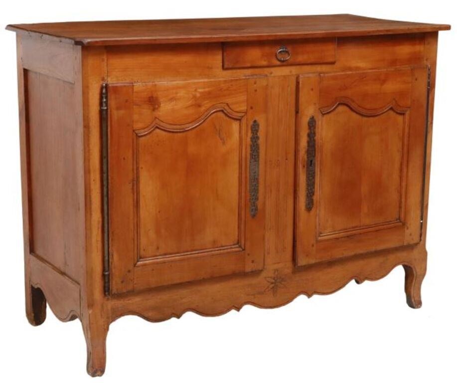 Appraisal: French Provincial fruitwood sideboard th c single drawer over two