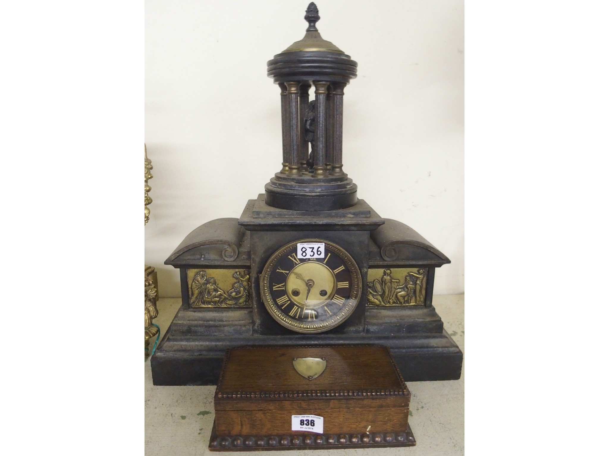 Appraisal: A Victorian black slate mantle clock and a small oak