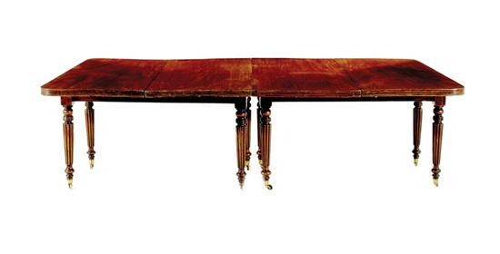 Appraisal: William IV mahogany three-part dining table circa rectangular top with