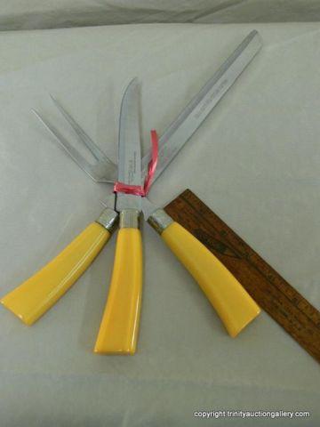 Appraisal: Vintage Piece Butterscotch Bakelite Carving Set - Forever Sharp by