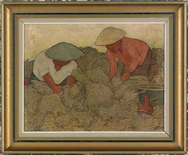 Appraisal: Kho Khiem Bing Indonesian b oil on canvas of rice