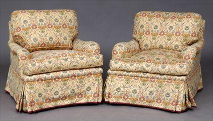 Appraisal: PAIR OF UPHOLSTERED ARMCHAIRS x in Provenance Parrish-Hadley