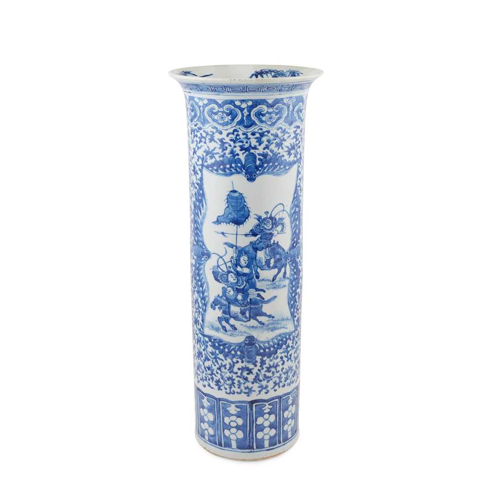 Appraisal: BLUE AND WHITE 'EQUESTRIAN' STICK-STAND QING DYNASTY TH CENTURY of