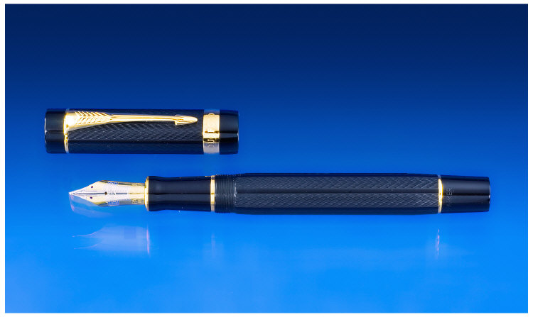 Appraisal: Parker Duofold Greenwich Special Edition Pen In chased black acrylic