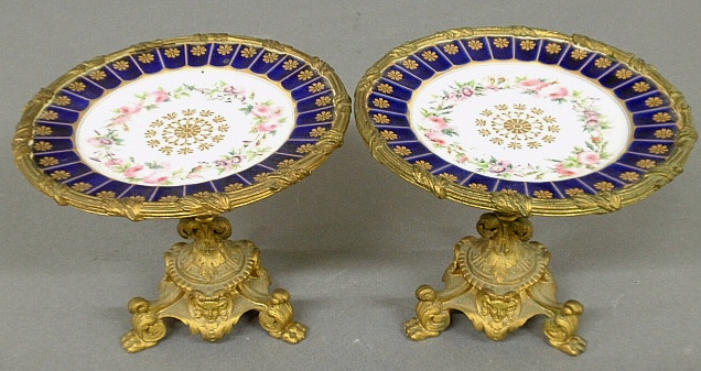 Appraisal: - Pair of Sevres porcelain and fire gilt brass tazzas