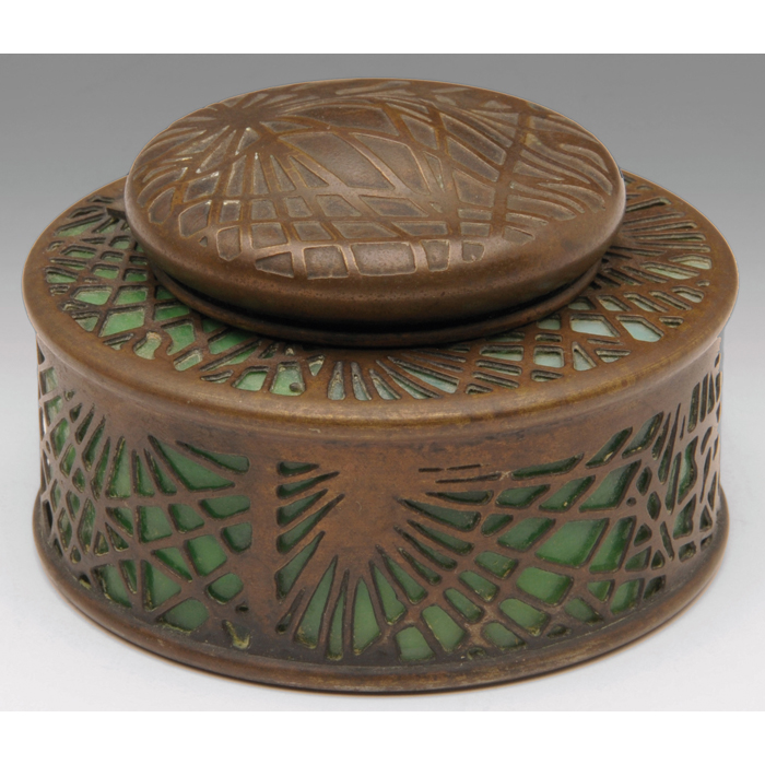 Appraisal: Tiffany Studios inkwell round shape bronze in the Pine Needle