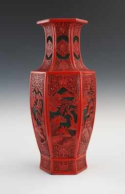 Appraisal: A Large Chinese Cinnabar Vase th Century Apprx - H