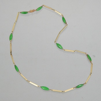 Appraisal: A Vintage Chinese Gold and Jade Necklace Stamped k yellow