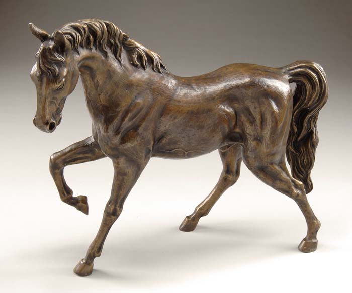 Appraisal: LARGE BRONZE FIGURE OR A HORSE Unsigned modern bronze depicts