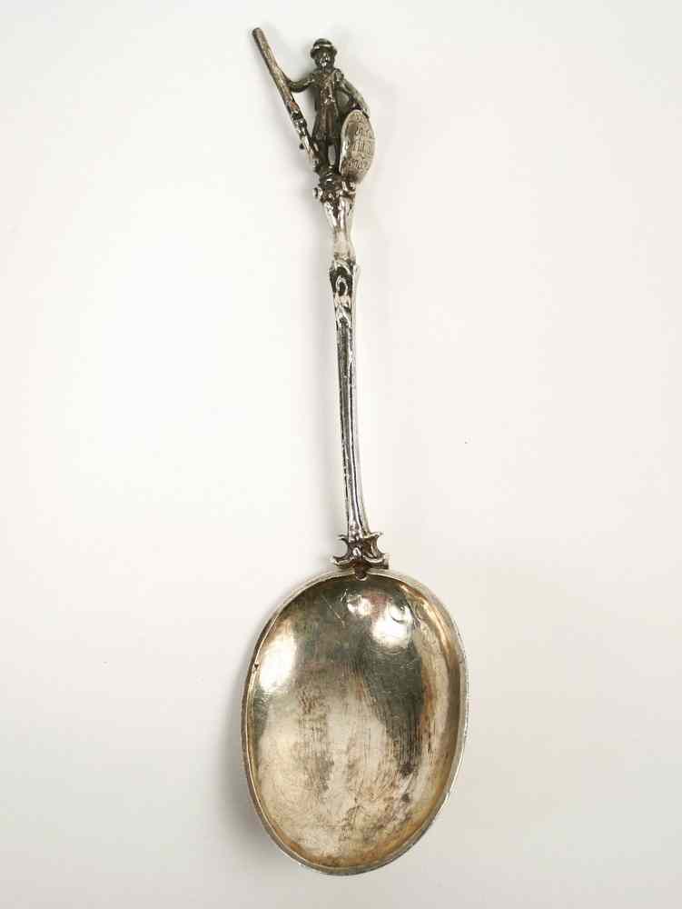 Appraisal: GERMAN SILVER WEDDING SPOON - th c Spoon with Soldier