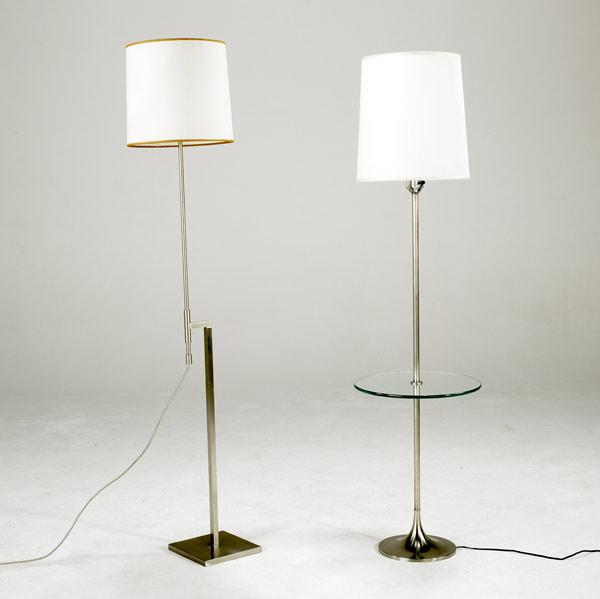 Appraisal: LAUREL Two floor lamps in brushed steel with linen shades