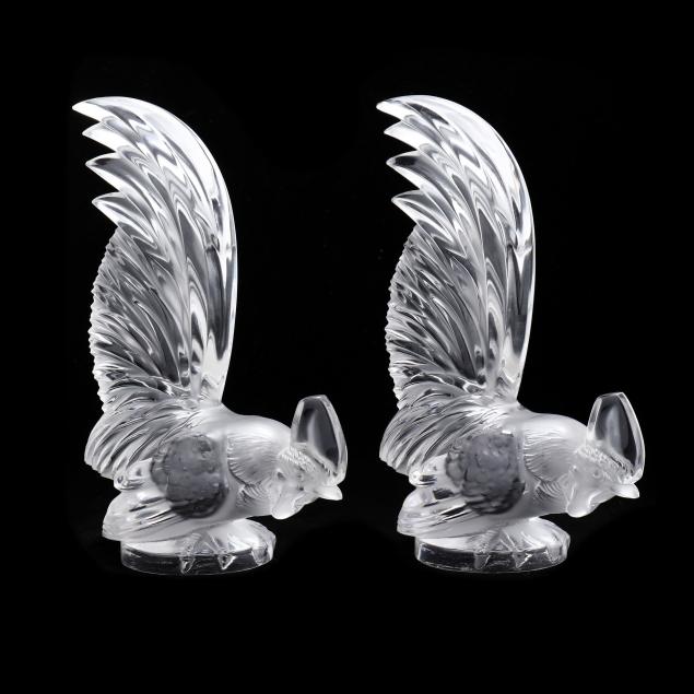 Appraisal: LALIQUE PAIR OF COQ NAIN CRYSTAL CAR MASCOTS France post