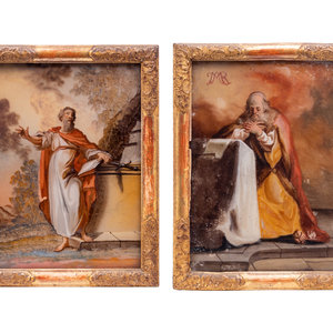 Appraisal: Two Continental Reverse Paintings on Glass Depicting St Paul and