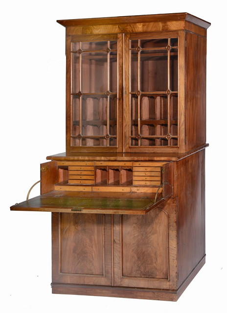 Appraisal: A TH CENTURY MAHOGANY SECRETAIRE BOOKCASE the upper section enclosed