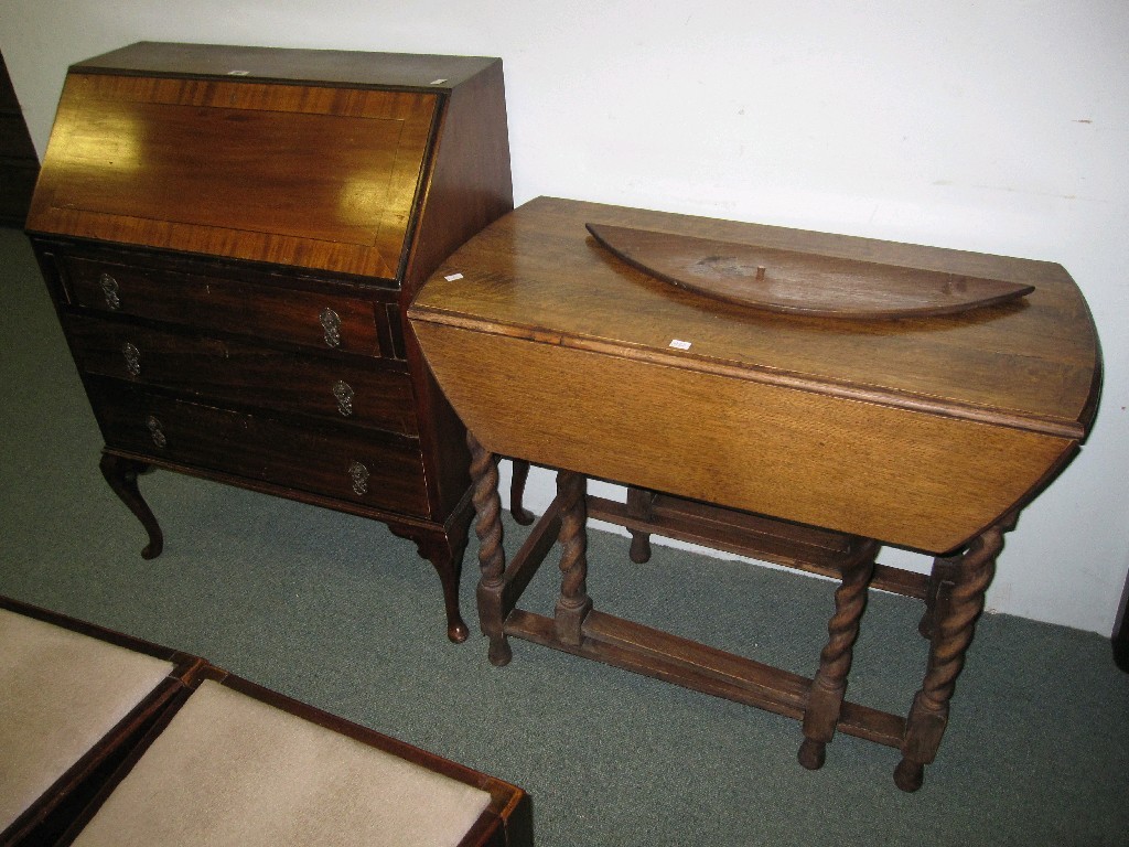 Appraisal: Lot comprising writing bureau and an oak gateleg table