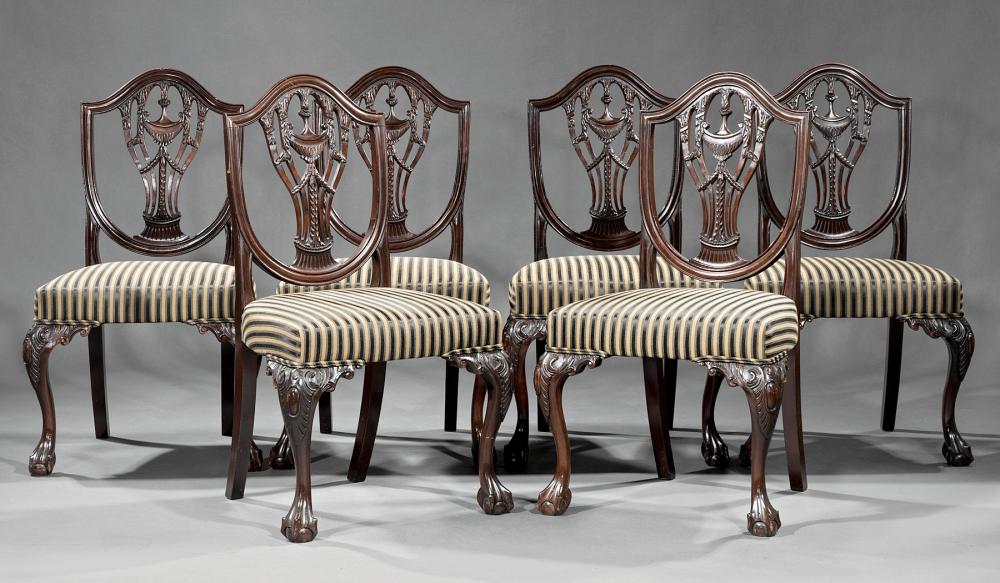 Appraisal: Eight Antique George III-Style Carved Mahogany Dining Chairs incl arms