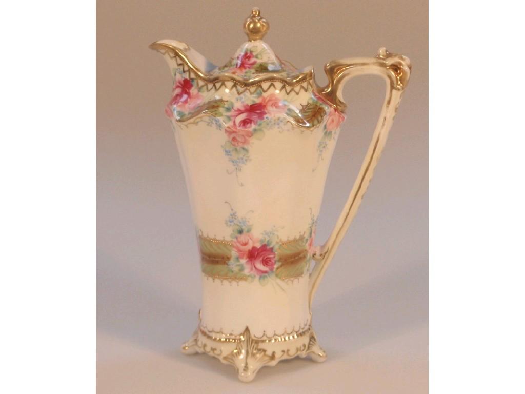 Appraisal: A Noritake chocolate pot of tapered fluted design with Art