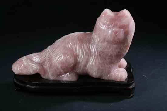 Appraisal: CHINESE ROSE QUARTZ FIGURE OF CAT - in long