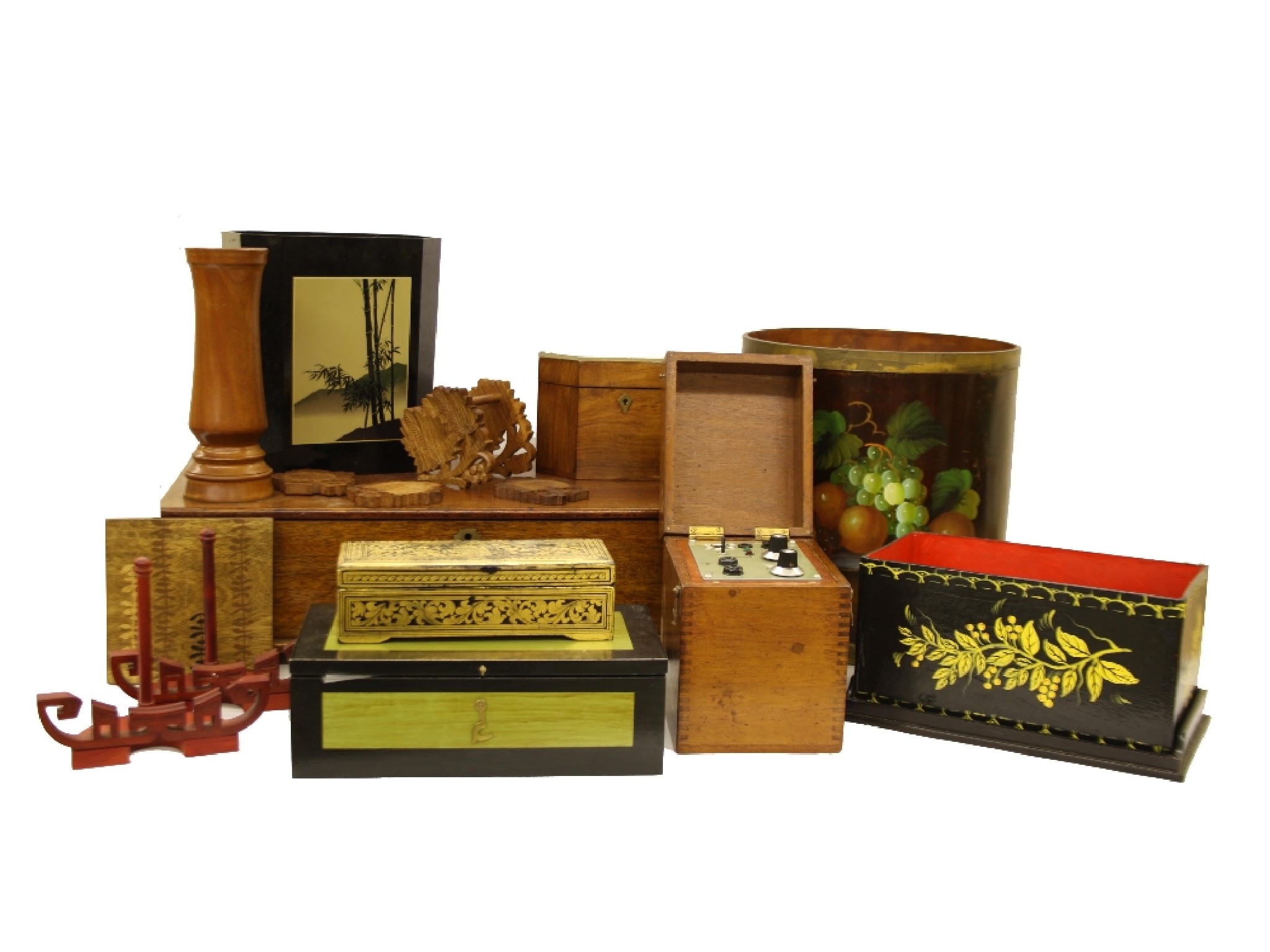 Appraisal: Collection of antique and later wooden boxes and further treen