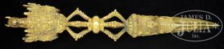 Appraisal: GILT BRONZE RITUAL DAGGER th th century Tibet Makala headed