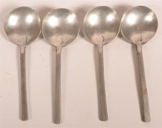 Appraisal: th C Pewter Rat Tail Bowl Back Spoons Set of