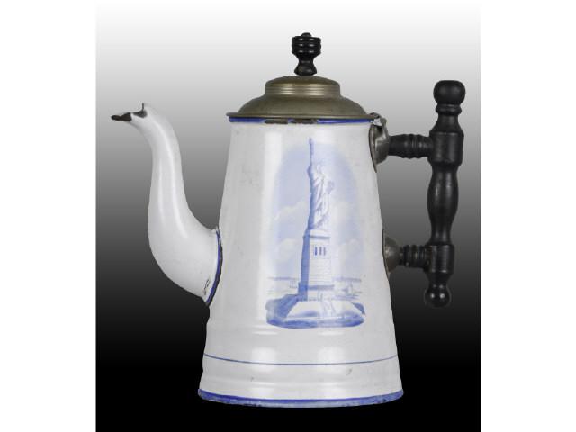 Appraisal: Granite Wear Statue of Liberty Teapot Description Wooden handle and