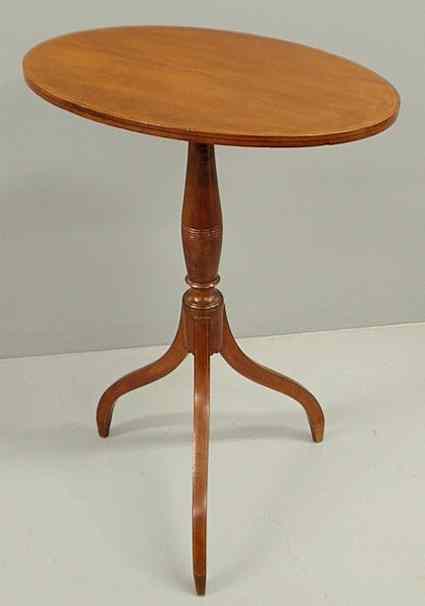 Appraisal: New England inlaid cherry candlestand c with an oval top