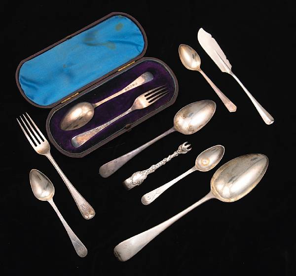 Appraisal: An English silver flatware group Comprising Old English tablespoons TH