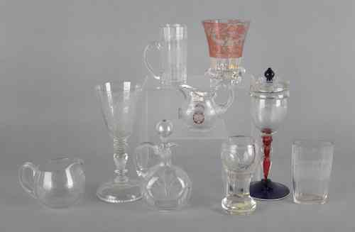 Appraisal: Group of decorative glass tablewares th c to include etched