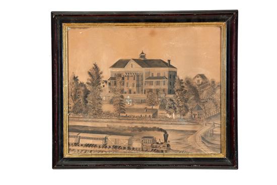 Appraisal: LANDSCAPE WITH TRAIN AND HOUSE AMERICAN ND HALF- TH CENTURY