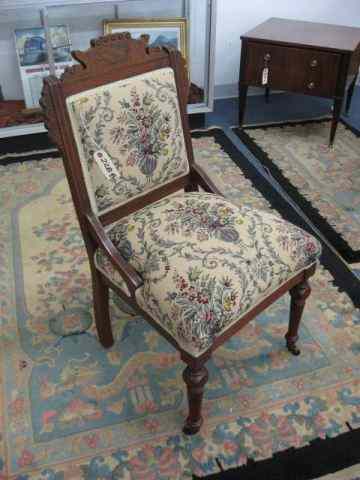 Appraisal: Victorian Side Chair carved back floral brocade