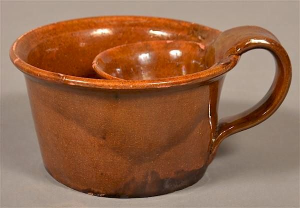 Appraisal: th Century Glazed Redware Shaving Mug th Century Glazed Redware