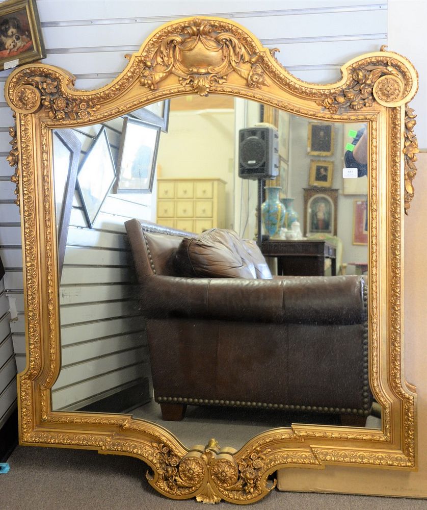 Appraisal: Large contemporary gold framed mirror carved flowers x Large contemporary