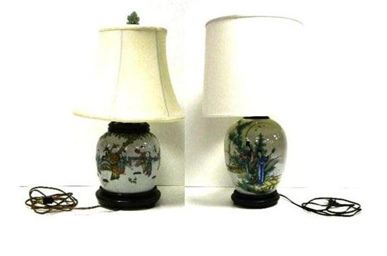 Appraisal: Asian two Chinese Export porcelain jars electrified as lamps polychrome