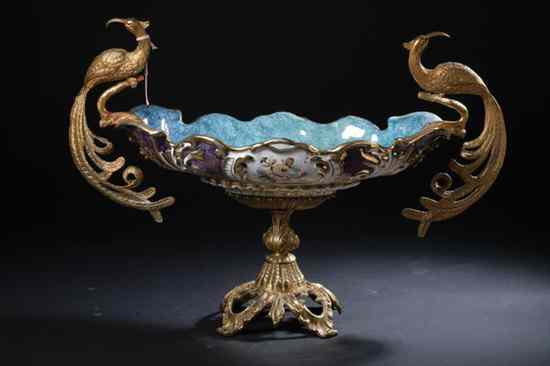 Appraisal: CONTINENTAL GILT-METAL MOUNTED LUSTREWARE CENTREBOWL Gilt-metal pedestal foot supporting oval