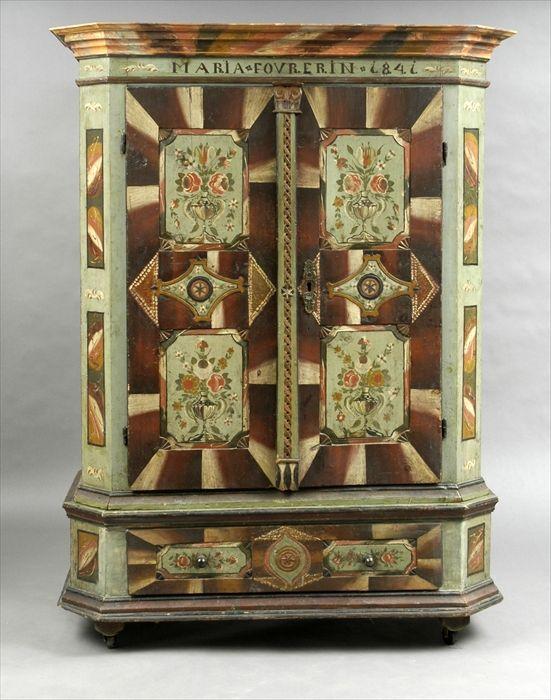 Appraisal: Southern German or Austrian Painted Pine Schrank Inscribed Maria Fovrerin