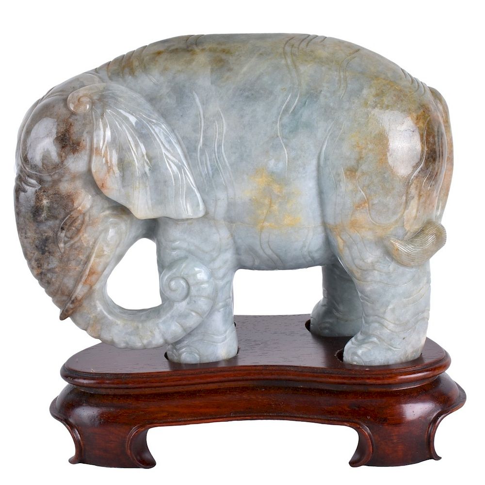 Appraisal: Chinese Jade Elephant Large Chinese Carved Jade Elephant Sculpture on