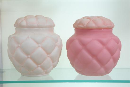 Appraisal: TWO SATIN GLASS CRACKER JARS Both in the Florette pattern